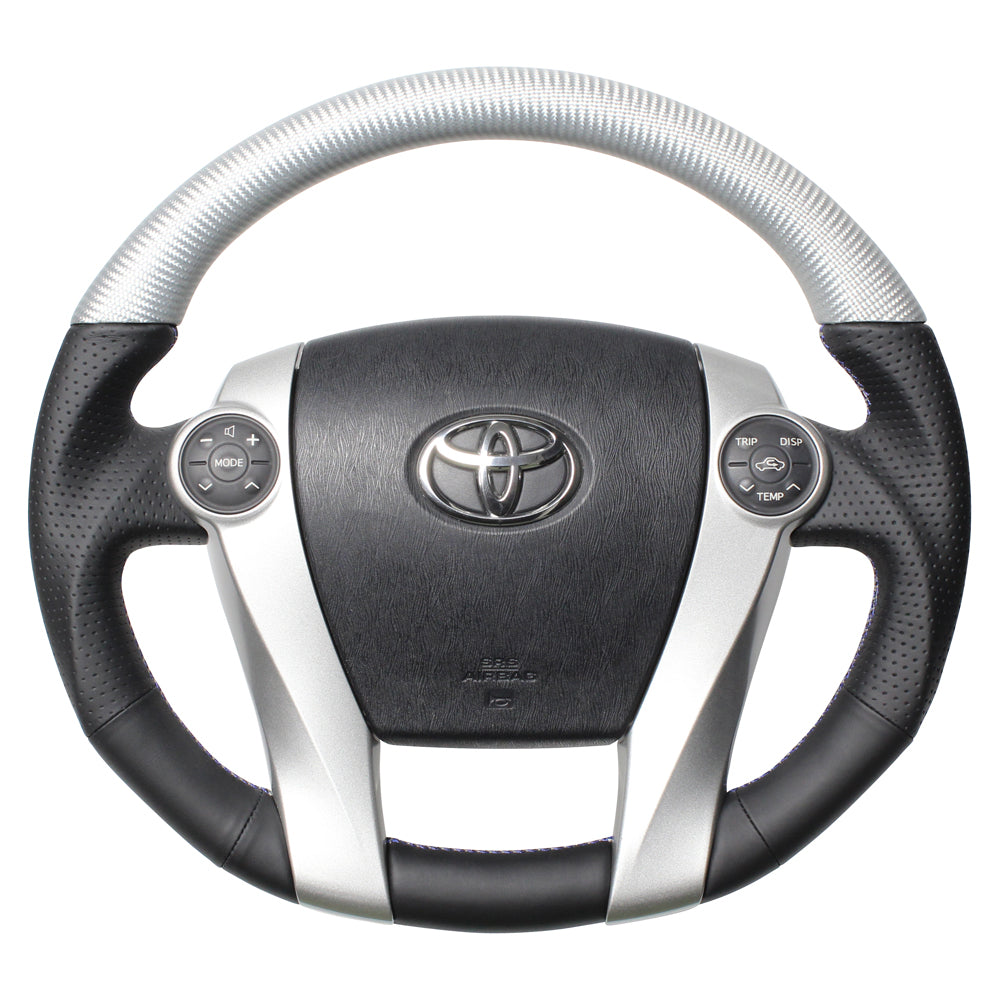 REAL PREMIUM SERIES OVAL SHAPE MATTE SILVER CARBON UNGLAZED BLUE X SILVER EURO STITCH STEERING WHEEL FOR DAIHATSU MOBIUS ZVW41N  30-BS-SLC