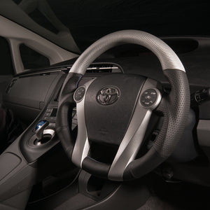 REAL PREMIUM SERIES OVAL SHAPE MATTE SILVER CARBON UNGLAZED BLUE X SILVER EURO STITCH STEERING WHEEL FOR TOYOTA AQUA GR SPORT 10 NOT 17-INCH PACKAGE  30-BS-SLC