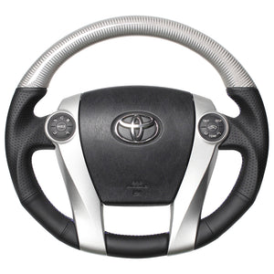 REAL PREMIUM SERIES OVAL SHAPE SILVER CARBON GLOSSY BLUE X SILVER EURO STITCH STEERING WHEEL FOR DAIHATSU MOBIUS ZVW41N  30-BST-SLC