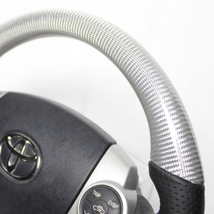 REAL PREMIUM SERIES OVAL SHAPE SILVER CARBON GLOSSY BLUE X SILVER EURO STITCH STEERING WHEEL FOR DAIHATSU MOBIUS ZVW41N  30-BST-SLC