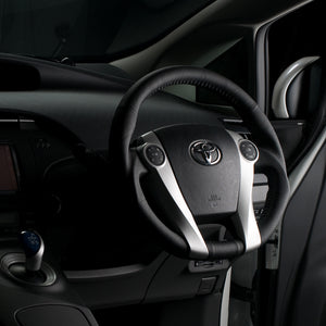 REAL ORIGINAL SERIES OVAL SHAPE ALL LEATHER BLUE STITCH STEERING WHEEL FOR TOYOTA PRIUS Α 40  30-2-LPB