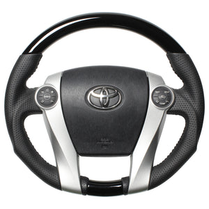 REAL ORIGINAL SERIES OVAL SHAPE PIANO BLACK BLACK STITCH STEERING WHEEL FOR TOYOTA PRIUS Α 40  30-2-PBW