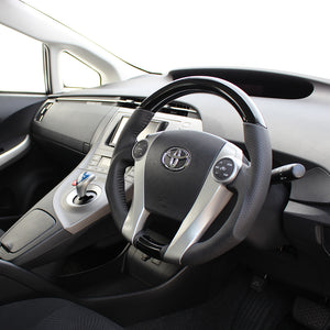 REAL ORIGINAL SERIES OVAL SHAPE PIANO BLACK BLACK STITCH STEERING WHEEL FOR TOYOTA PRIUS 30  30-2-PBW