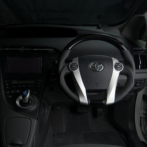 REAL ORIGINAL SERIES OVAL SHAPE PIANO BLACK BLACK STITCH STEERING WHEEL FOR TOYOTA PRIUS 30  30-2-PBW