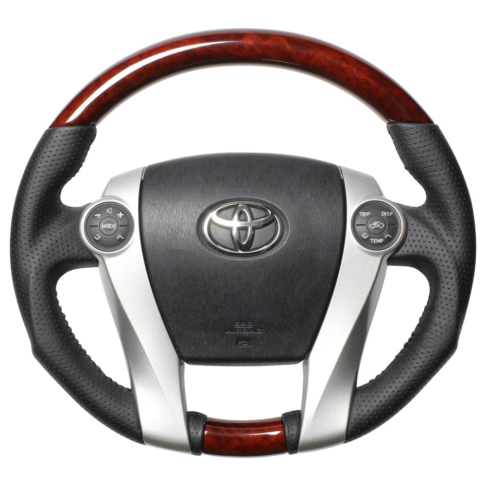 REAL ORIGINAL SERIES OVAL SHAPE BROWN WOOD BLACK STITCH STEERING WHEEL FOR DAIHATSU MOBIUS ZVW41N  30-2-BRW