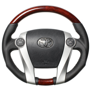 REAL ORIGINAL SERIES OVAL SHAPE BROWN WOOD BLACK STITCH STEERING WHEEL FOR TOYOTA AQUA GR SPORT 10 NOT 17-INCH PACKAGE  30-2-BRW
