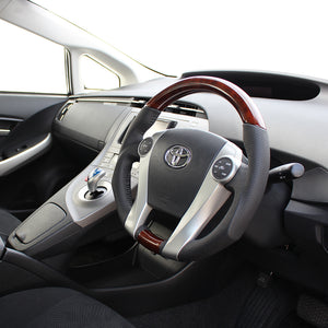 REAL ORIGINAL SERIES OVAL SHAPE BROWN WOOD BLACK STITCH STEERING WHEEL FOR TOYOTA PRIUS 30  30-2-BRW