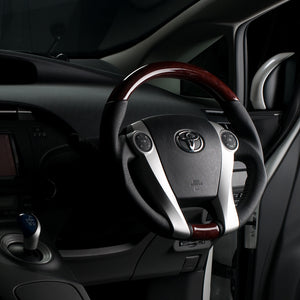 REAL ORIGINAL SERIES OVAL SHAPE BROWN WOOD BLACK STITCH STEERING WHEEL FOR TOYOTA PRIUS Α 40  30-2-BRW