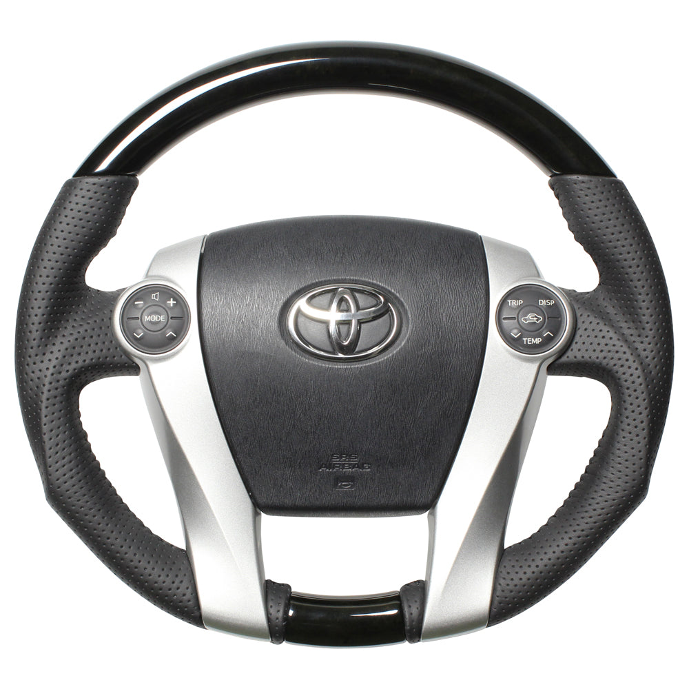 REAL ORIGINAL SERIES OVAL SHAPE BLACK WOOD BLACK STITCH STEERING WHEEL FOR TOYOTA PRIUS PHV 30  30-2-BKW