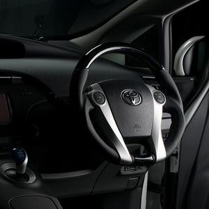 REAL ORIGINAL SERIES OVAL SHAPE BLACK WOOD BLACK STITCH STEERING WHEEL FOR DAIHATSU MOBIUS ZVW41N  30-2-BKW