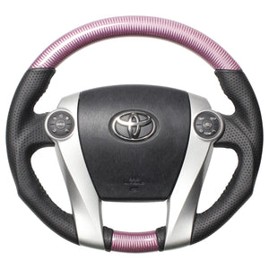 REAL ORIGINAL SERIES OVAL SHAPE PINK CARBON BLACK STITCH STEERING WHEEL FOR DAIHATSU MOBIUS ZVW41N  30-2-PC