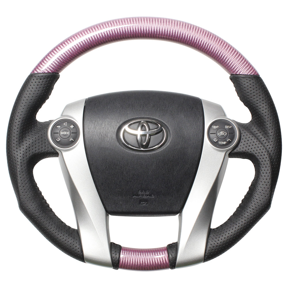 REAL ORIGINAL SERIES OVAL SHAPE PINK CARBON BLACK STITCH STEERING WHEEL FOR TOYOTA PRIUS PHV 30  30-2-PC