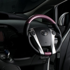 REAL ORIGINAL SERIES OVAL SHAPE PINK CARBON BLACK STITCH STEERING WHEEL FOR TOYOTA PRIUS 30  30-2-PC