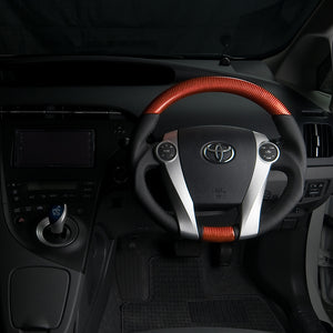 REAL ORIGINAL SERIES OVAL SHAPE ORANGE CARBON BLACK STITCH STEERING WHEEL FOR TOYOTA PRIUS PHV 30  30-2-ORC