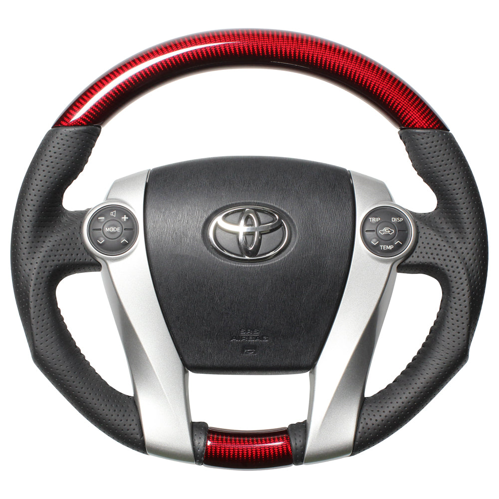 REAL ORIGINAL SERIES OVAL SHAPE RED CARBON BLACK STITCH STEERING WHEEL FOR TOYOTA PRIUS 30  30-2-RC