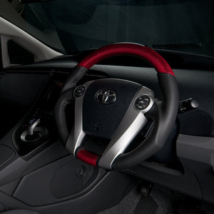 REAL ORIGINAL SERIES OVAL SHAPE RED CARBON BLACK STITCH STEERING WHEEL FOR TOYOTA PRIUS PHV 30  30-2-RC