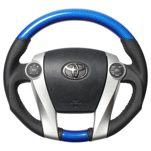REAL ORIGINAL SERIES OVAL SHAPE BLUE CARBON BLACK STITCH STEERING WHEEL FOR TOYOTA PRIUS Α 40  30-2-BLC