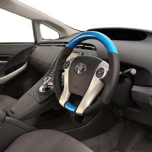 REAL ORIGINAL SERIES OVAL SHAPE BLUE CARBON BLACK STITCH STEERING WHEEL FOR TOYOTA PRIUS PHV 30  30-2-BLC