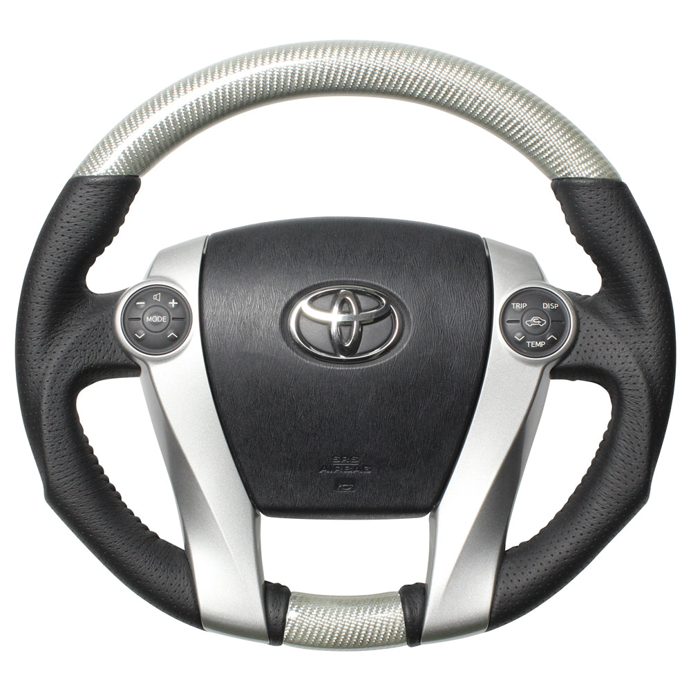 REAL ORIGINAL SERIES OVAL SHAPE SILVER CARBON BLACK STITCH STEERING WHEEL FOR DAIHATSU MOBIUS ZVW41N  30-2-SC