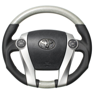 REAL ORIGINAL SERIES OVAL SHAPE SILVER CARBON BLACK STITCH STEERING WHEEL FOR TOYOTA PRIUS 30  30-2-SC