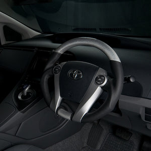 REAL ORIGINAL SERIES OVAL SHAPE SILVER CARBON BLACK STITCH STEERING WHEEL FOR TOYOTA AQUA NHP10  30-2-SC