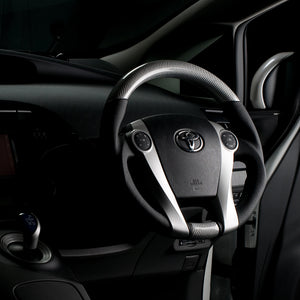 REAL ORIGINAL SERIES OVAL SHAPE SILVER CARBON BLACK STITCH STEERING WHEEL FOR TOYOTA PRIUS 30  30-2-SC