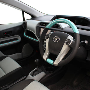 REAL ORIGINAL SERIES OVAL SHAPE COOL BLUE BLACK STITCH STEERING WHEEL FOR TOYOTA PRIUS PHV 30  30-1-BLP