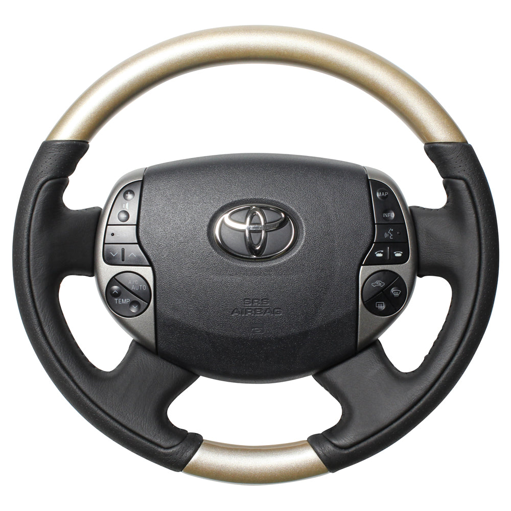 REAL ORIGINAL SERIES OVAL SHAPE CHAMPAGNE WOOD BLACK STITCH STEERING WHEEL FOR TOYOTA PRIUS 20  20-1-SW