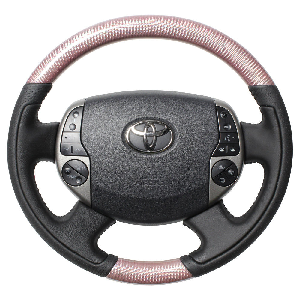 REAL ORIGINAL SERIES OVAL SHAPE PINK CARBON BLACK STITCH STEERING WHEEL FOR TOYOTA PRIUS 20  20-1-PC