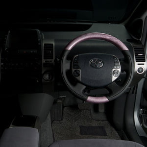 REAL ORIGINAL SERIES OVAL SHAPE PINK CARBON BLACK STITCH STEERING WHEEL FOR TOYOTA PRIUS 20  20-1-PC