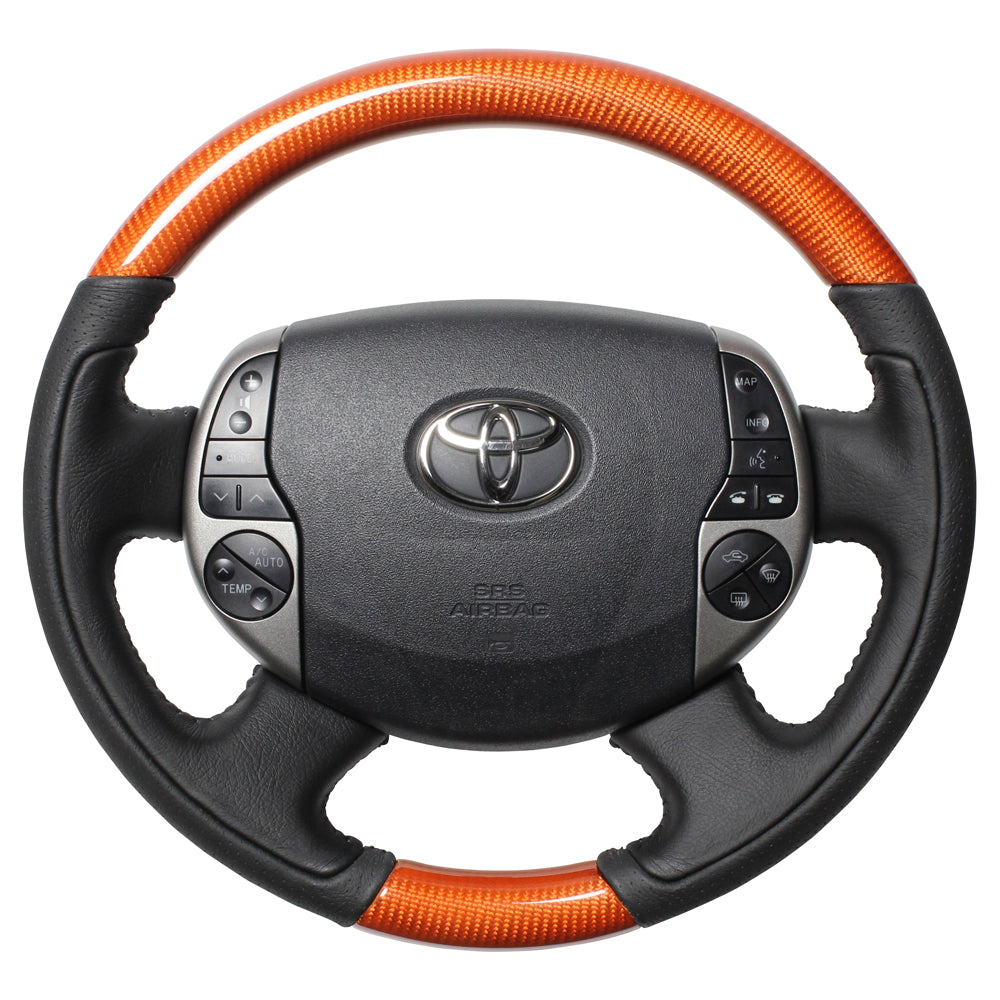 REAL ORIGINAL SERIES OVAL SHAPE ORANGE CARBON BLACK STITCH STEERING WHEEL FOR TOYOTA PRIUS 20  20-1-ORC