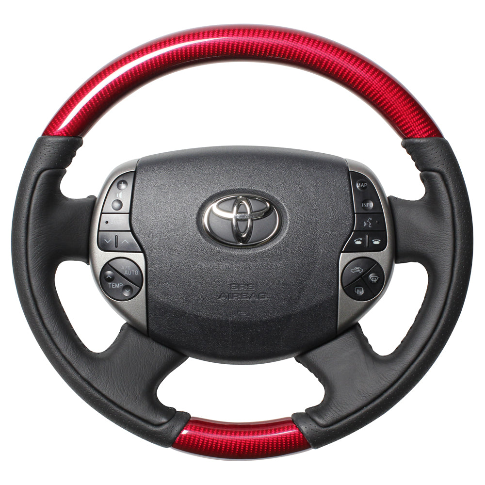 REAL ORIGINAL SERIES OVAL SHAPE RED CARBON BLACK STITCH STEERING WHEEL FOR TOYOTA PRIUS 20  20-1-RC