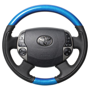 REAL ORIGINAL SERIES OVAL SHAPE BLUE CARBON BLACK STITCH STEERING WHEEL FOR TOYOTA PRIUS 20  20-1-BLC