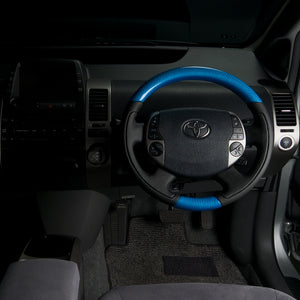REAL ORIGINAL SERIES OVAL SHAPE BLUE CARBON BLACK STITCH STEERING WHEEL FOR TOYOTA PRIUS 20  20-1-BLC