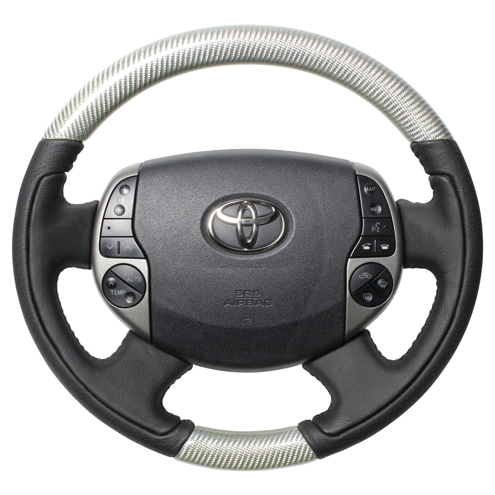 REAL ORIGINAL SERIES OVAL SHAPE SILVER CARBON BLACK STITCH STEERING WHEEL FOR TOYOTA PRIUS EX 20  20-1-SC