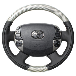 REAL ORIGINAL SERIES OVAL SHAPE SILVER CARBON BLACK STITCH STEERING WHEEL FOR TOYOTA PRIUS EX 20  20-1-SC