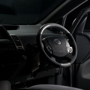 REAL ORIGINAL SERIES OVAL SHAPE SILVER CARBON BLACK STITCH STEERING WHEEL FOR TOYOTA PRIUS 20  20-1-SC
