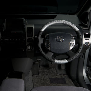 REAL ORIGINAL SERIES OVAL SHAPE SILVER CARBON BLACK STITCH STEERING WHEEL FOR TOYOTA PRIUS 20  20-1-SC