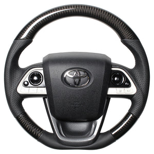 REAL PREMIUM SERIES SET BLACK CARBON STEERING + BLACK CARBON PRINT UNDER PAD BLACK EURO STITCH STEERING WHEEL FOR TOYOTA PRIUS PHV 50  50P-BKC-BK-BKT