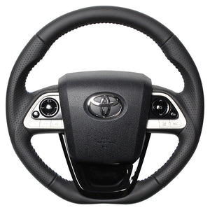 REAL ORIGINAL SERIES SET ALL LEATHER STEERING + PIANO BLACK UNDER PAD BLUE STITCH STEERING WHEEL FOR TOYOTA PRIUS PHV 50  50-LPB-BL-PBP