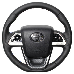 REAL ORIGINAL SERIES SET ALL LEATHER STEERING + BLACK CARBON PRINT UNDER PAD BLUE STITCH STEERING WHEEL FOR TOYOTA PRIUS PHV 50  50-LPB-BL-BKT