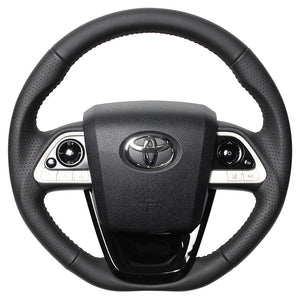 REAL ORIGINAL SERIES SET ALL LEATHER STEERING + PIANO BLACK UNDER PAD BLACK STITCH STEERING WHEEL FOR TOYOTA PRIUS PHV 50  50-LPB-BK-PBP