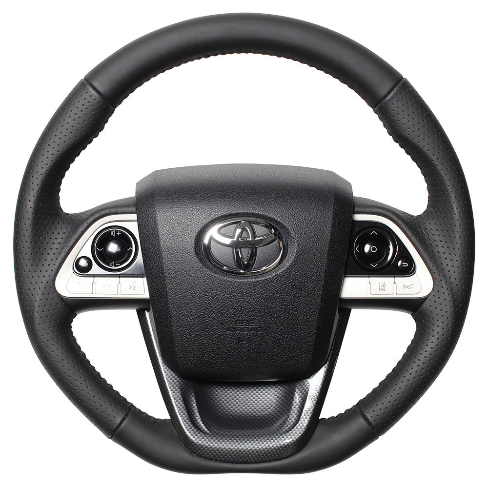 REAL ORIGINAL SERIES SET ALL LEATHER STEERING + BLACK CARBON PRINT UNDER PAD BLACK STITCH STEERING WHEEL FOR TOYOTA MIRAI 10  50-LPB-BK-BKT