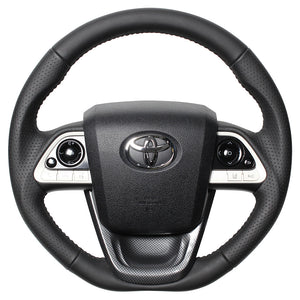 REAL ORIGINAL SERIES SET ALL LEATHER STEERING + BLACK CARBON PRINT UNDER PAD BLACK STITCH STEERING WHEEL FOR TOYOTA PRIUS 50  50-LPB-BK-BKT