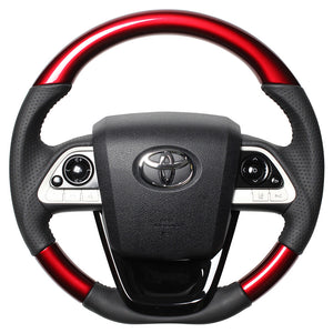 REAL ORIGINAL SERIES SET PEARL RED STEERING + PIANO BLACK UNDER PAD BLACK STITCH STEERING WHEEL FOR TOYOTA MIRAI 10  50-RDW-BK-PBP