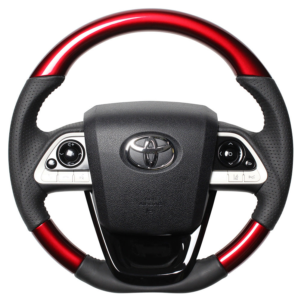 REAL ORIGINAL SERIES SET PEARL RED STEERING + PIANO BLACK UNDER PAD BLACK STITCH STEERING WHEEL FOR TOYOTA PRIUS 50  50-RDW-BK-PBP