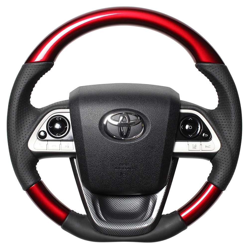 REAL ORIGINAL SERIES SET PEARL RED STEERING + BLACK CARBON PRINT UNDER PAD BLACK STITCH STEERING WHEEL FOR TOYOTA MIRAI 10  50-RDW-BK-BKT