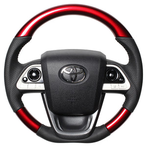 REAL ORIGINAL SERIES SET PEARL RED STEERING + BLACK CARBON PRINT UNDER PAD BLACK STITCH STEERING WHEEL FOR TOYOTA PRIUS 50  50-RDW-BK-BKT