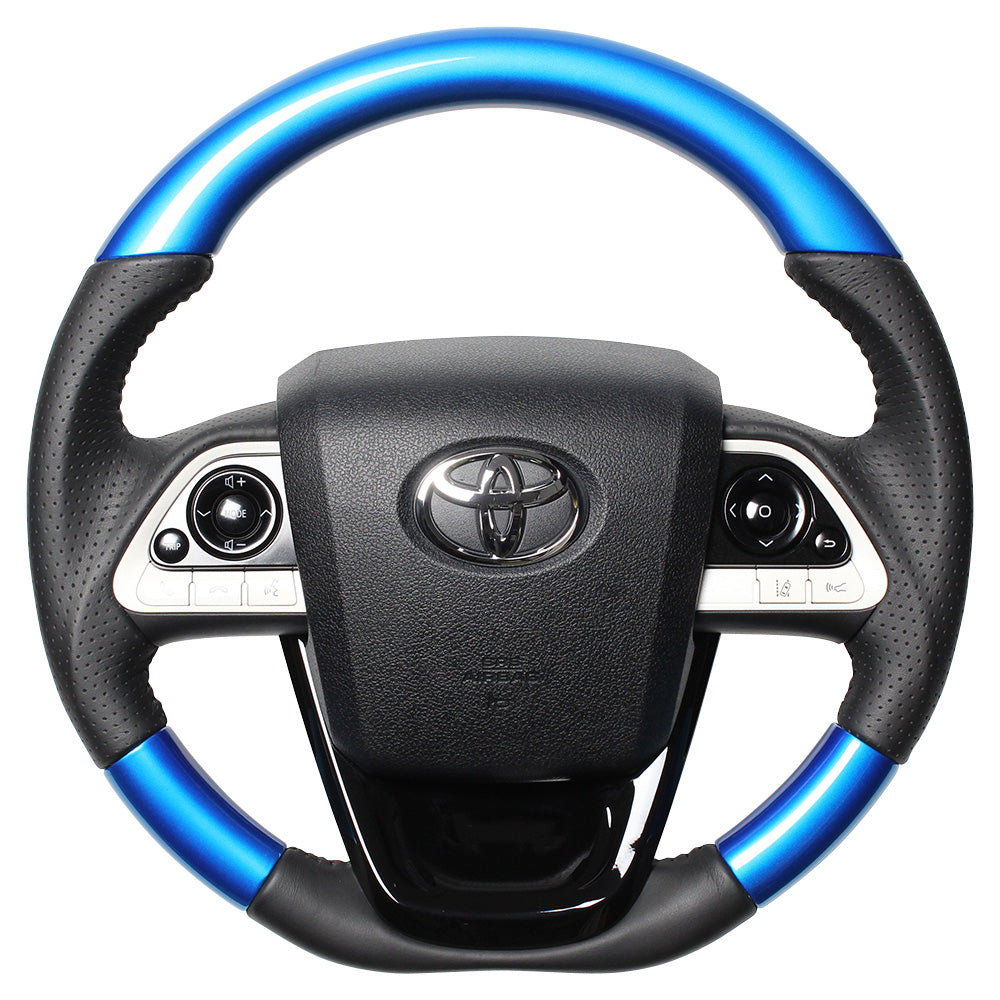 REAL ORIGINAL SERIES SET PEARL BLUE STEERING + PIANO BLACK UNDER PAD BLACK STITCH STEERING WHEEL FOR TOYOTA PRIUS 50  50-BLW-BK-BKT