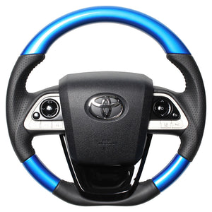 REAL ORIGINAL SERIES SET PEARL BLUE STEERING + PIANO BLACK UNDER PAD BLACK STITCH STEERING WHEEL FOR TOYOTA PRIUS 50  50-BLW-BK-BKT